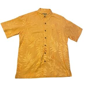 Caribbean‎ Joe Silk Hawaiian Shirt Metallic Orange Palm Size M